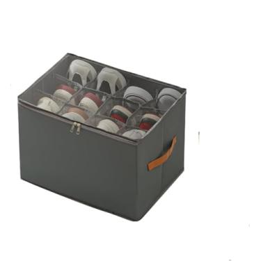 Imagem de SNCIDSGE Caixa de armazenamento, organizador de sapatos dobrável, organizador de sapatos de tecido, com capa transparente e alças resistentes (cinza)