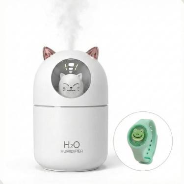 Imagem de Kit Umidificador Gatinho 300ml Ultrassônico USB LED Aromatizador Difus