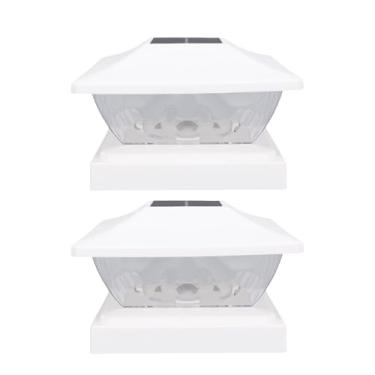 Imagem de Eujgoov Luzes de Poste Solar Design de Onda de água Sem Moldura ABS de 2 Pacotes para Doca de Deck de Cerca, LED Branco Quente Ligado Automaticamente Ao Anoitecer Bateria de 200mAh, Iluminação de