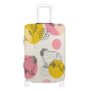 Imagem de Joisal Capa de mala rosa amarela capivaras bege protetor de bagagem proteção personalizada viagem férias essenciais desenhos animados, P, serve para capa de 45 a 50 cm, Rosa amarelo capivaras bege, S