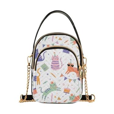 Imagem de Joisal Bolsas transversais retrô com flores de cogumelos para mulheres, bolsa de ombro para mulheres, bolsas modernas de verão, Gatos fofos para festa de aniversário, 15*21*8cm