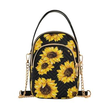 Imagem de Joisal Bolsa tiracolo feminina pequena unicórnio no espaço galáxia com zíper triplo, bolsa para celular, Girassol preto, 15*21*8cm