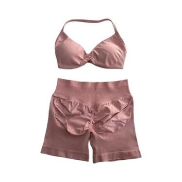 Imagem de Conjunto De Top E Shorts Sem Costura De Cintura Alta Para Academia 2 P