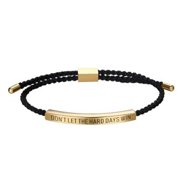 Imagem de OIDEA Pulseira Don't Let The Hard Days Win: Pulseira motivacional de tubo para mulheres e homens, aço inoxidável, ajustável, envoltório trançado, inspirador, Natal, aniversário, joias, Medium, Aço