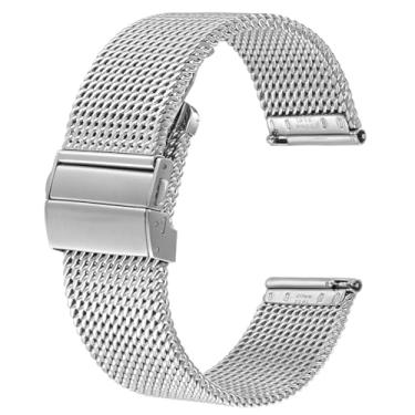 Imagem de BISONSTRAP Pulseiras de relógio de metal, fecho dobrável, pulseiras de relógio de malha de aço inoxidável 316L, pulseira de substituição de liberação rápida para homens e mulheres, 22 mm, prata