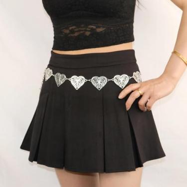 Imagem de 1 peça corrente de corpo borboleta vazada coração vazado feminino versátil corrente de cintura vestido jeans cinto decorativo, Prata, tamanho �nico