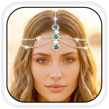 Imagem de Brishow Corrente de cabeça de ouro com strass para casamento, tiara de testa de cristal rave, acessórios de cabelo para mulheres, One Size, 80% vidro, 20% liga