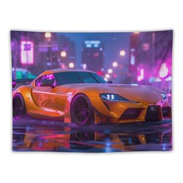 Imagem de HouLaiZhe JDM Tapeçaria de carro neon cidade Jdm carro Sup esportes pendurar na parede quarto decoração de casa tapeçarias estética piquenique decoração de parede arte de parede para dormitório sala
