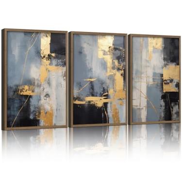 Imagem de 3 arte de parede abstrata em tela contemporânea abstrata preta e dourada galeria de impressão de pôster pinturas de decoração de casa adequadas para sala de estar quarto escritório estúdio 30,5 x 40,6