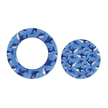 Imagem de AnyDesign Pratos de papel de tubarão, pratos descartáveis, 18 cm e 23 cm, prato redondo decorativo de tubarão do oceano azul para chá de bebê, aniversário sob o mar, suprimentos de festa, 48 peças
