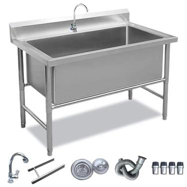 Imagem de Lavatório de pia de aço inoxidável, pia comercial independente, pia de cozinha de tigela única profunda, pia de cozinha de estação de trabalho, pia industrial, pia de lavanderia, banheira de