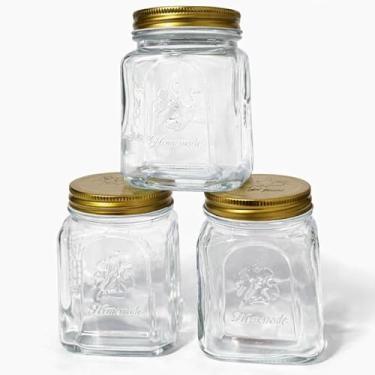 Imagem de Potes de Vidro Quadrados Herméticos com Tampa Metálica, Transparente, 450ml, Kit com 3 Unidades