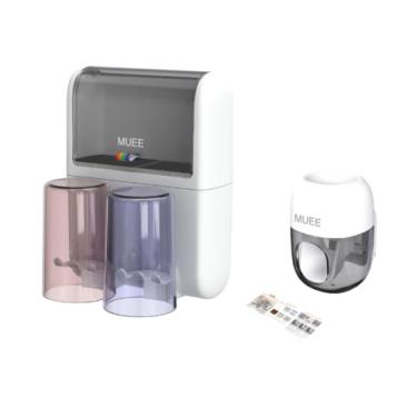 Imagem de Suporte de escova de dentes montado na parede com dispensador de pasta de dente – conjunto organizador de banheiro sem broca com copos e gaveta, rack de armazenamento automático para crianças, família