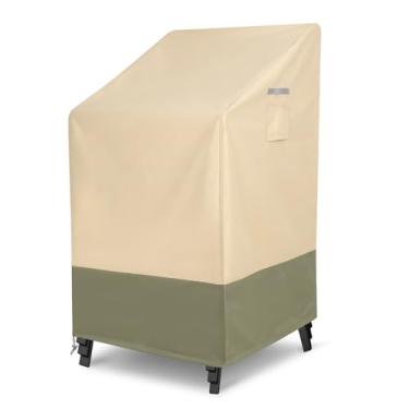Imagem de BPS Capa de cadeira empilhável para pátio, impermeável, Oxford 600D, com bolsa de armazenamento anexada e alças refletivas para proteção de móveis, 71 cm L x 86 cm P x 132 cm A