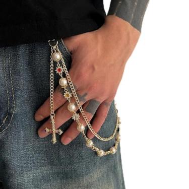 Imagem de 1 corrente de calça de metal, acessórios hip hop, corrente de jeans, flor de pérola, removível, unissex, corrente de cintura para homens, acessório minimalista elegante