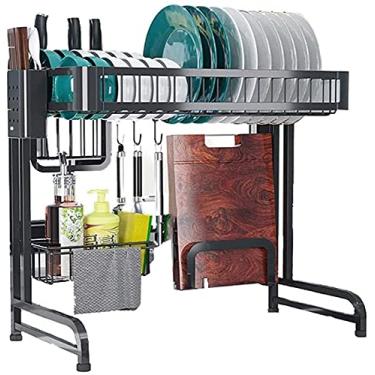 Imagem de Prateleiras de drenagem de aço inoxidável para pias e louças, bancadas, prateleiras de armazenamento de louças, prateleiras de pia de cozinha (preto) organizador de balcão