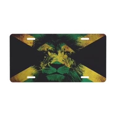 Imagem de Bandeira jamaicana - placa de licença de leão decorativa. Placa de metal para carro. Etiqueta de vaidade. Placa de carro de alumínio Noverlty à prova d'água Colorfast 30 × 15 cm