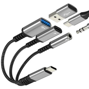Imagem de Adaptador USB C para USB (3 em 1) Tipo C Aux Fone de Ouvido para iPhone 17 16 15 Pro Max Audio 3,5 mm Jack Splitter Cabo Carregador Dongle OTG Carregamento Duplo para Ipad Adaptador de Carro