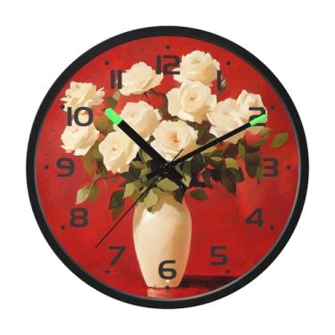 Imagem de SEHANY Relógio de parede de rosas para dia dos namorados, silencioso, sem tique-taque, operado por bateria, controle de som, luz noturna, relógios de parede para sala de estar, cozinha, quarto