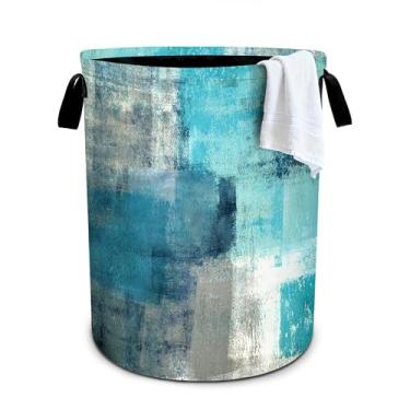 Imagem de Cesto de lavanderia azul-petróleo cesto de roupa dobrável organizador de balde de roupas 40 x 40 cm para lavanderia/quarto/banheiro