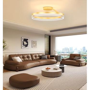 Imagem de Luminária de teto LED moderna para quarto, 60cm, redonda, preta com detalhes dourados, dimerizável, com controle remoto, econômica, três cores de luz, ideal para sala de jantar, sala de esta