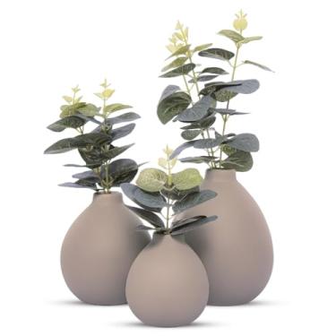 Imagem de Kit 3 Vasos de Cerâmica Flor Eucalipto Artificial Decorativa Toque Real(Verde)