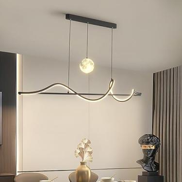 Imagem de Luminária pendente LED moderna para sala de jantar, com intensidade regulável, na cor preta. Ideal para mesa de jantar, cozinha e escritório. Lustre suspenso para teto (preto, 100 cm de comp