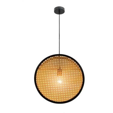 Imagem de Luminária pendente criativa em rattan, luminária suspensa em rattan trançado, lustre redondo, estilo boêmio vintage, altura ajustável, soquete para lâmpada E27
