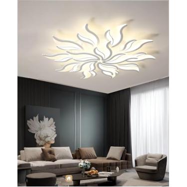 Imagem de Luminária de teto LED moderna, dimerizável e com controle remoto, ideal para sala de estar, quarto e sala de jantar. Possui design que simula chamas e é multifuncional (branca, 15 lâmpadas).