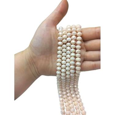 Imagem de Fio de Cristal Achatado 8mm com Furo para Bijuterias e Artesanato – Kit 5 Fios de Contas de Vidro Coloridas (Bege Leitoso Boreal)