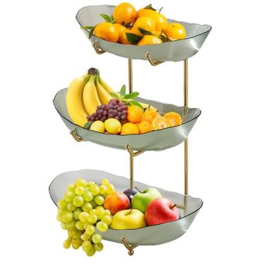Imagem de Tigela de Frutas Acrílico 3 Andares com Suporte Metal Tigelas Serviço em Camadas para Armazenamento Legumes Petiscos Nozes Bolo Sobremesa Perfeito Bal