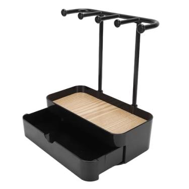 Imagem de ZJchao Organizador de Joias Com Gaveta Bandeja de Madeira Colar Pulseira Brinco Relógio Suporte de Gancho para Mulheres Vaidade Plástico Madeira Sintética 20x10x24cm (Preta)