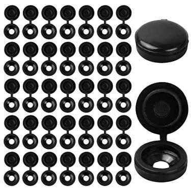 Imagem de 100 tampas de parafuso de plástico, tampas de parafuso articuladas, tampas decorativas pretas para prateleiras de armários de móveis