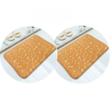 Imagem de Kit Tapete Banheiro Peludo Super Absorvente Secagem Rápida Antiderrapante 40x60cm para Casa Apartamento (Kit 2-Marrom-Paralelepípedos)