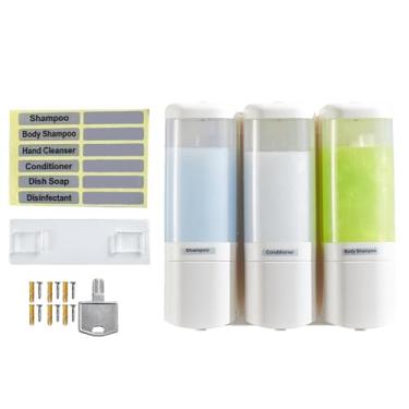 Imagem de aqxreight Distribuidor de Sabonete Líquido para Montagem Em Parede, Estilo Gotejamento, Abertura Ampla 480mlx3, Grande Capacidade, 3 Câmaras, Dispensador Manual de Sabonete de Parede Com (Branca)