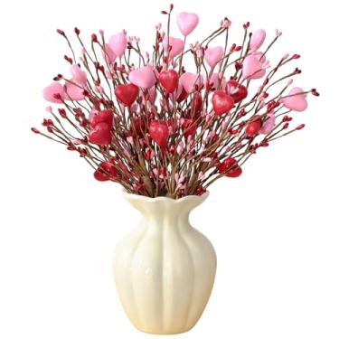 Imagem de egolot Conjunto de 6 hastes florais vermelhas e rosa para enchimento de vasos, mesa e decoração de casa, palitos de coração de 40,6 cm para grinaldas DIY, centros de mesa e arranjos de flores