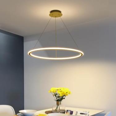 Imagem de Luminária pendente LED moderna para mesa de jantar, com intensidade regulável e controle remoto. Luminária pendente LED moderna e redonda para sala de estar, sala de jantar, escritório e coz