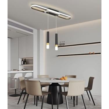 Imagem de Luminária pendente moderna com intensidade ajustável (altura regulável), holofotes LED e controle remoto para iluminação de teto em cozinhas, salas de jantar e salas de estar (preta, A80CM)