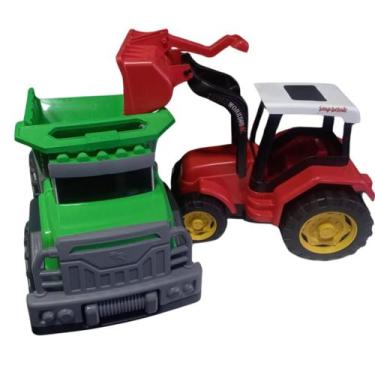 Imagem de Caminhão Caçamba mais Escavadeira Brinquedo Grande Plástico Menino - I