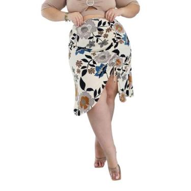 Imagem de Saia Midi Franzida Assimétrica Cintura Alta com Recorte na perna com f