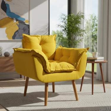 Imagem de Poltrona Alice Decorativa Para Sala Cadeira Reforçada Para Recepção Manicure Clínica Sala De Espera Consultório Escritório Pé Castanho - Clique & Decore (Amarelo)