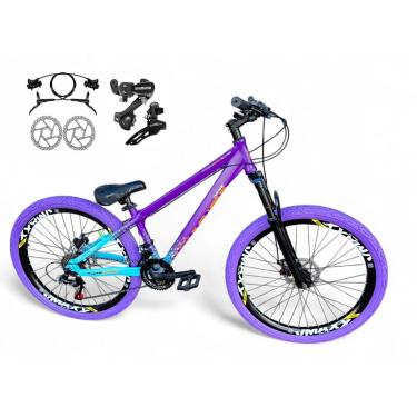 Imagem de Bicicleta Aro 26 Vikingx Tuff Freeride Câmbios Shimano 21v Freio Hidráulico Aros Vmaxx DH Pneu Flame-Unissex