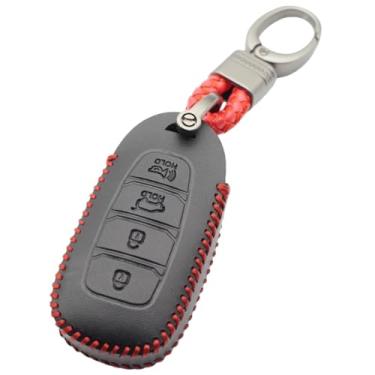 Imagem de Capa de couro genuíno para chave de carro inteligente, compatível com Hyundai Santa Fe TM/Palisade/Grandeur/Azera/Elantra GT/Kona L536(Red)