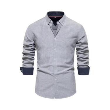 Imagem de Camisa Oxford Masculina De Algodão Misturado Para Primavera, Manga Lon