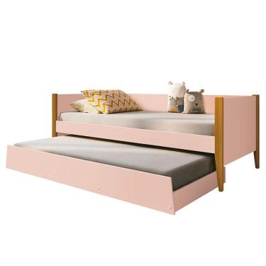 Imagem de Bicama Solteiro Noah Rosa Com Pés Amadeirado - Reller