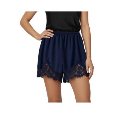 Imagem de Shorts De Pijama Micro Mini De Seda Satin Com Renda Para Mulheres, Cin