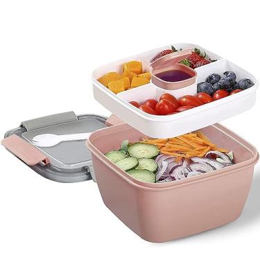 Imagem de Bento Box Portátil com 4 Compartimentos Lunch à Prova de Vazamentos Garfo e Colher Armazenamento para Molhos Micro-ondas Alimentar Alta Capacidade 150