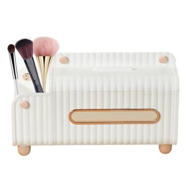 Imagem de Organizador de caixa de tecido, capa de caixa de tecido com armazenamento,Recipiente dispensador de guardanapos | Caixa de controle remoto de papelaria caneta com suporte de telefone, organizador de m