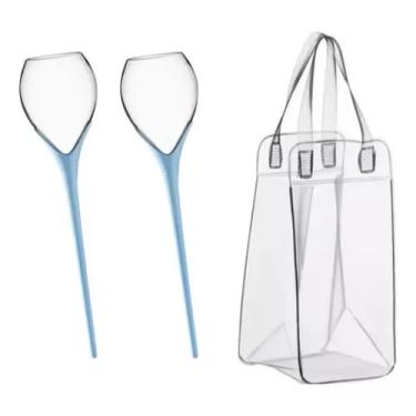 Imagem de Kit 2 Taças de Drink/Vinho com Haste + Bolsa para Gelo – Prático para Praia, Piqueniques e Brindes ao Ar Livre em Casa (Azul)