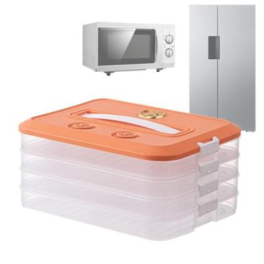 Imagem de Recipiente de armazenamento de bolinho para freezer, geladeira com caixa de bolinho - Recipiente de armazenamento de alimentos transparente de 4 camadas,Recipiente para alimentos com fundo transparent